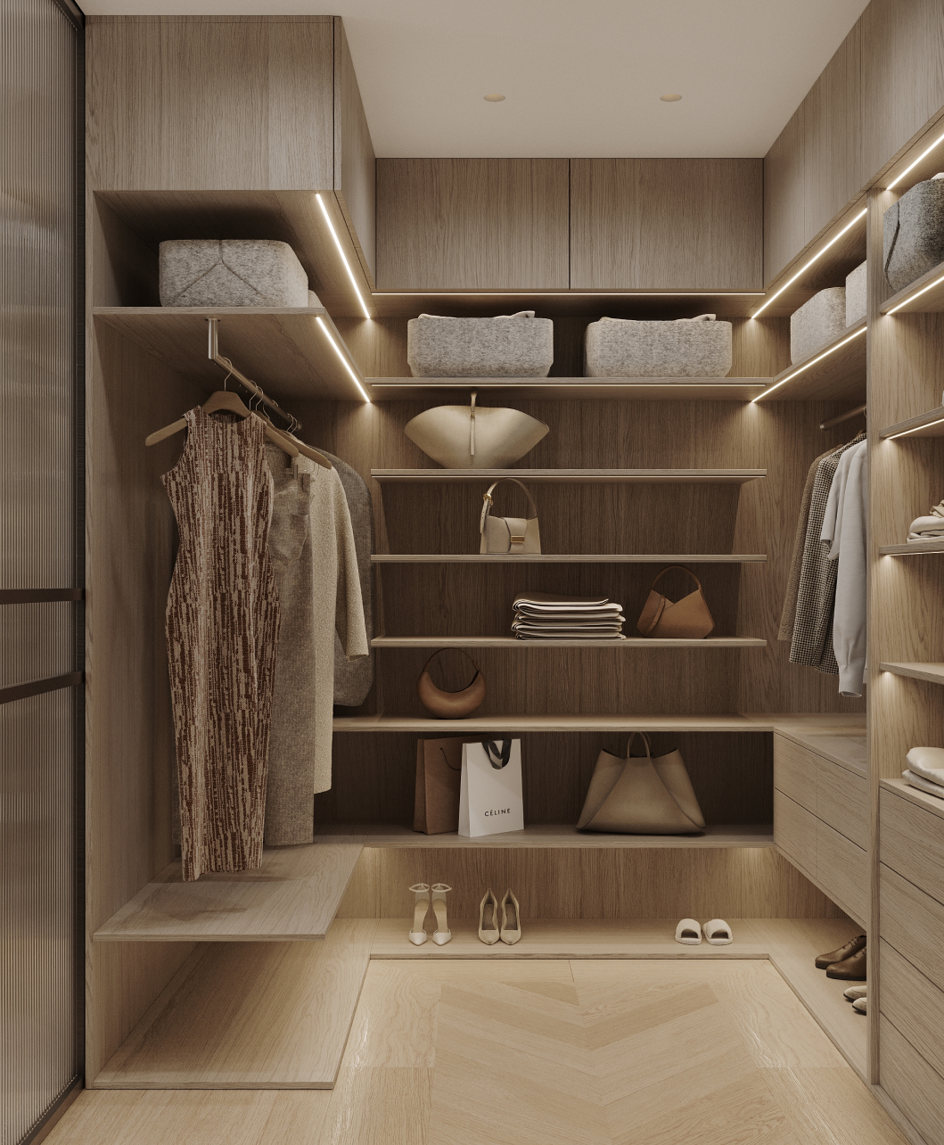 Vestidor en dormitorio principal de vivienda reformada en Malasaña, Madrid