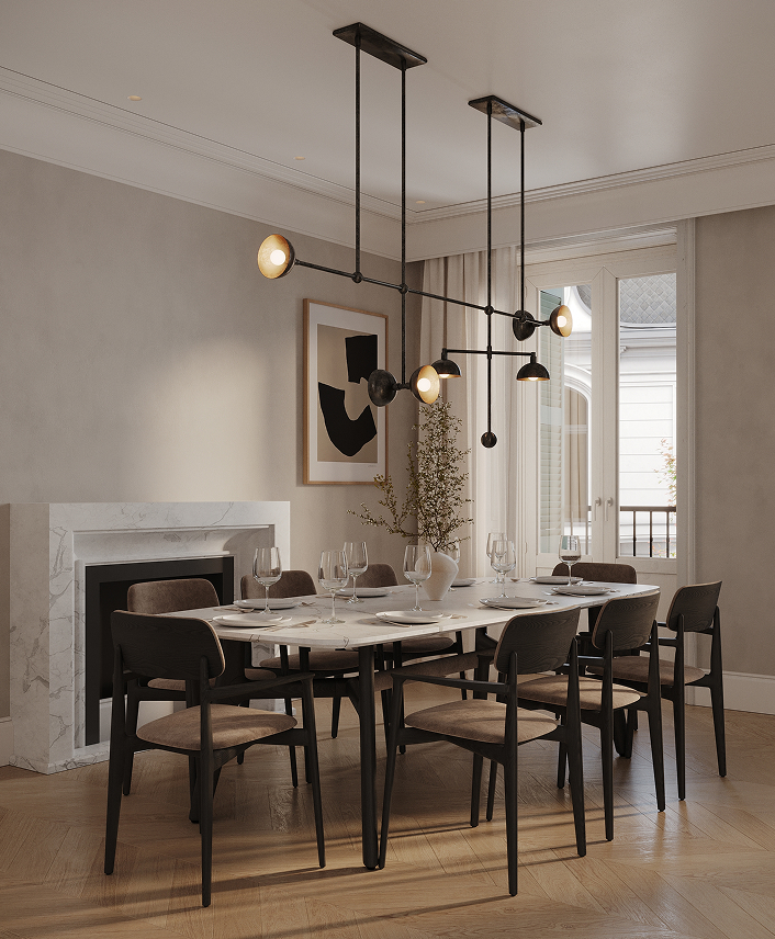 Comedor en vivienda reformada en Malasaña, Madrid