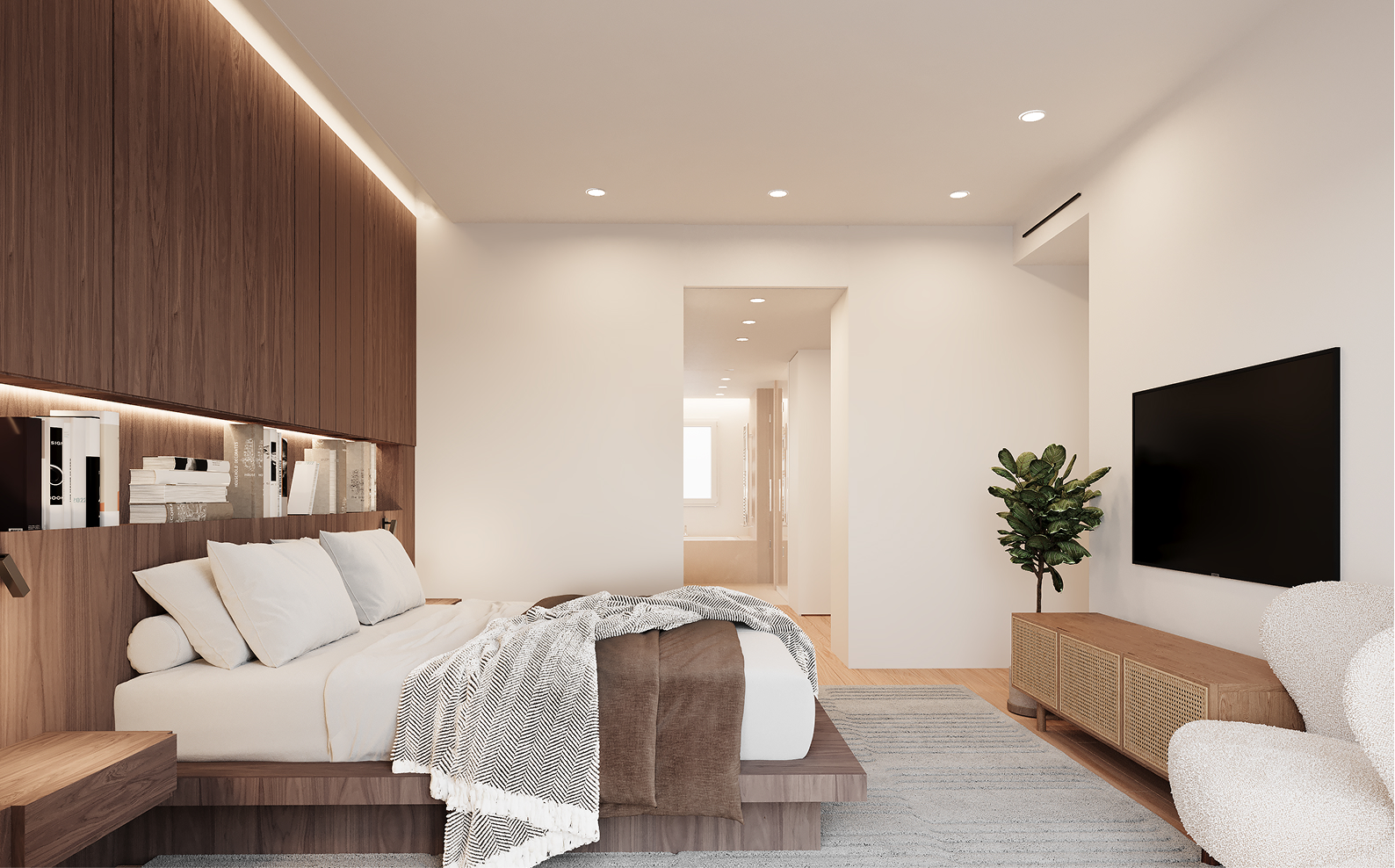 Dormitorio principal con vestidor en vivienda de lujo reformada en Almagro, Chamberí, Madrid