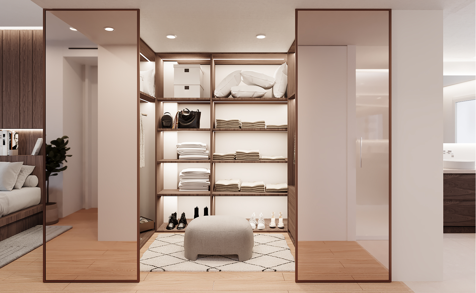 Vestidor en dormitorio principal de vivienda de lujo en Almagro, Chamberí, Madrid