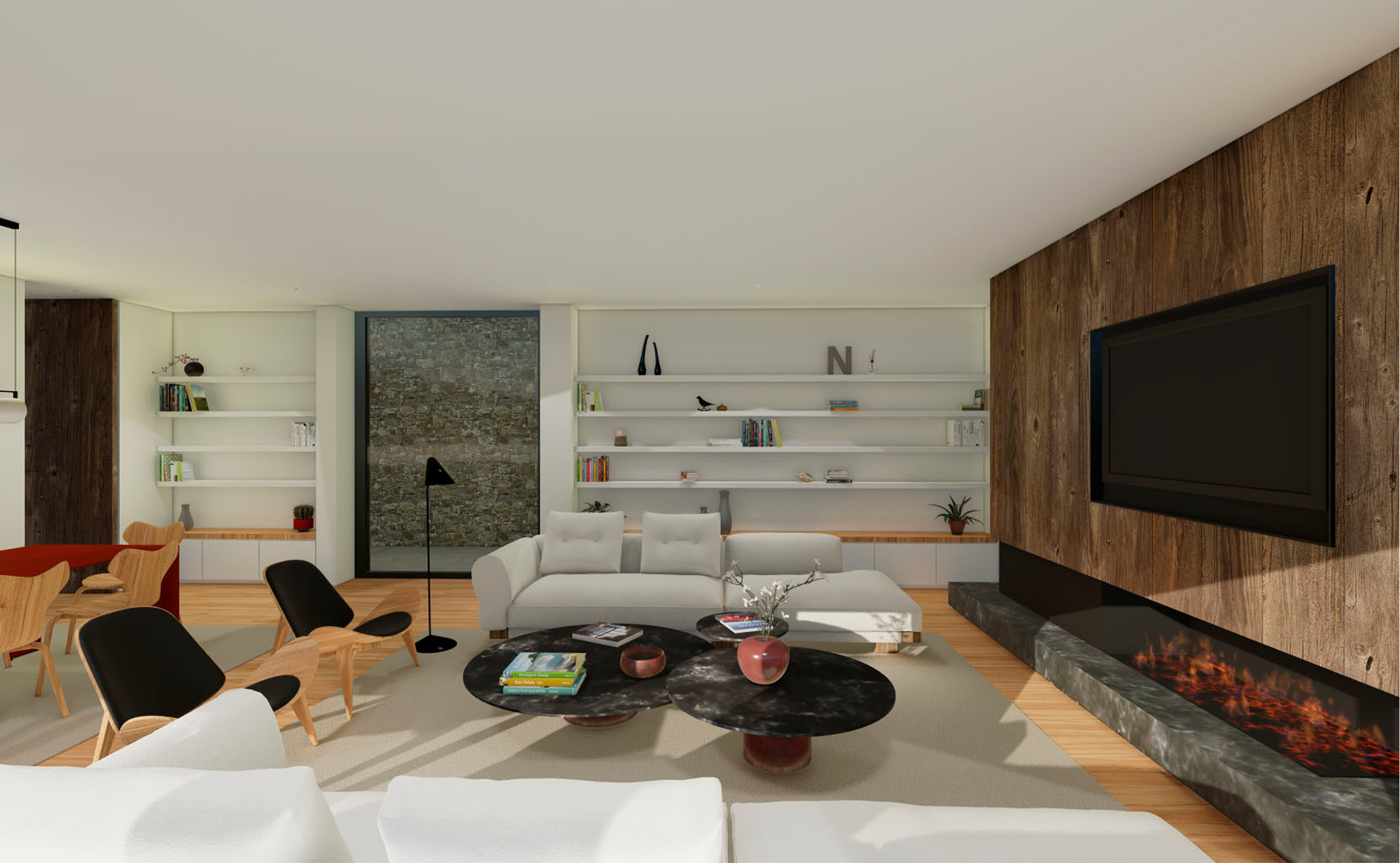 Salón con vistas al embalse de Navacerrada en vivienda contemporánea